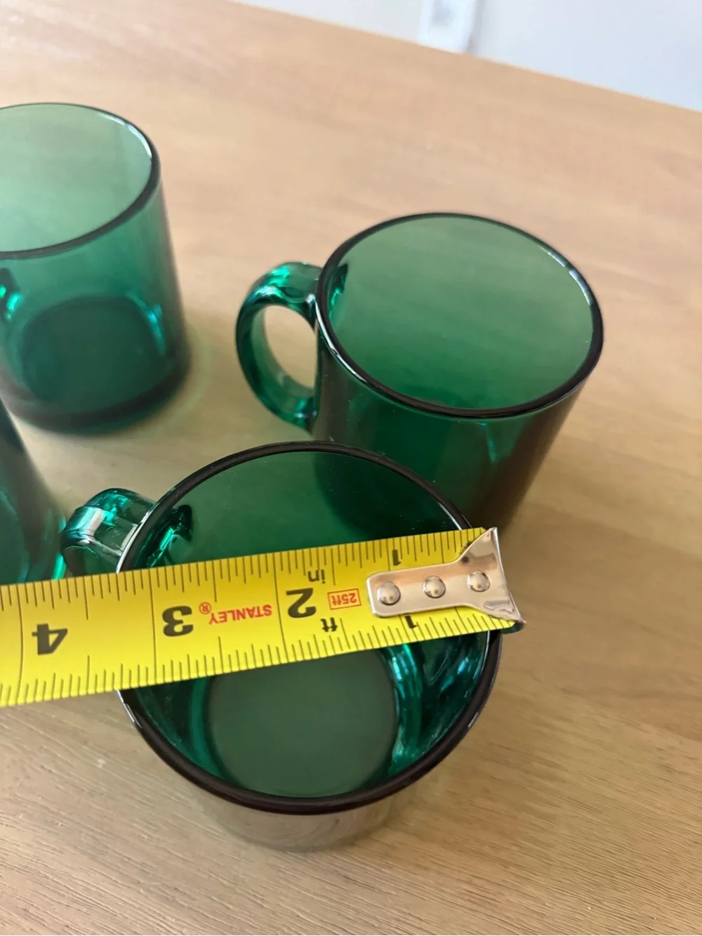 Vintage MCM emerald glass clear glass mugs (set of 4)
